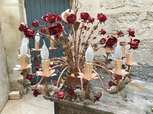 Load image into Gallery viewer, XXL Large Florentine Chandelier Metal Tole Flowers Ceiling Hollywood Regency 12x