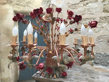 Load image into Gallery viewer, XXL Large Florentine Chandelier Metal Tole Flowers Ceiling Hollywood Regency 12x