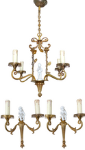 Load image into Gallery viewer, OMG Set French Antique Bronze  Chandelier Pair Sconces Porcelain Cherub Foliage