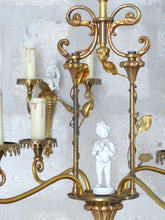 Load image into Gallery viewer, OMG Set French Antique Bronze  Chandelier Pair Sconces Porcelain Cherub Foliage