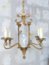 Load image into Gallery viewer, OMG Set French Antique Bronze  Chandelier Pair Sconces Porcelain Cherub Foliage