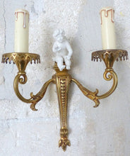 Load image into Gallery viewer, OMG Set French Antique Bronze  Chandelier Pair Sconces Porcelain Cherub Foliage