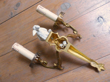 Load image into Gallery viewer, OMG Set French Antique Bronze  Chandelier Pair Sconces Porcelain Cherub Foliage