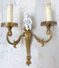 Load image into Gallery viewer, OMG Set French Antique Bronze  Chandelier Pair Sconces Porcelain Cherub Foliage