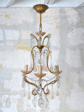 Load image into Gallery viewer, Antique Chandelier Peachy PINK Opaline Drops Cup Beads 1930 MURANO RARE 3 Fires