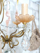 Load image into Gallery viewer, Antique Chandelier Peachy PINK Opaline Drops Cup Beads 1930 MURANO RARE 3 Fires