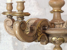 Load image into Gallery viewer, Gorgeous Vintage Italian 5 Arms Gilded Carved Wood Chandelier Candlestick 1950

