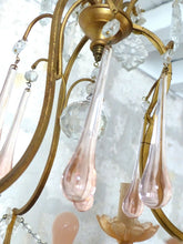 Load image into Gallery viewer, Antique Chandelier Peachy PINK Opaline Drops Cup Beads 1930 MURANO RARE 3 Fires