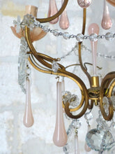 Load image into Gallery viewer, Antique Chandelier Peachy PINK Opaline Drops Cup Beads 1930 MURANO RARE 3 Fires