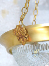 Load image into Gallery viewer, Vintage French 3 Light Gilt Brass Bronze Chandelier Ceiling Diamond Tip Crystal