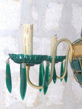 Load image into Gallery viewer, Gorgeous Green Emerald Glass Murano Gilt brass Chandelier Ceiling RARE 1930