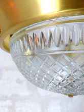 Load image into Gallery viewer, Vintage French 3 Light Gilt Brass Bronze Chandelier Ceiling Diamond Tip Crystal