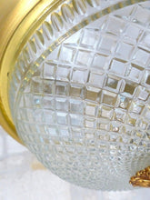 Load image into Gallery viewer, Vintage French 3 Light Gilt Brass Bronze Chandelier Ceiling Diamond Tip Crystal