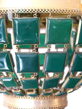 Load image into Gallery viewer, Gorgeous Green Emerald Glass Murano Gilt brass Chandelier Ceiling RARE 1930
