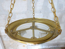 Load image into Gallery viewer, Vintage French 3 Light Gilt Brass Bronze Chandelier Ceiling Diamond Tip Crystal