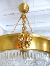 Load image into Gallery viewer, Vintage French 3 Light Gilt Brass Bronze Chandelier Ceiling Diamond Tip Crystal