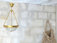 Load image into Gallery viewer, Vintage French 3 Light Gilt Brass Bronze Chandelier Ceiling Diamond Tip Crystal