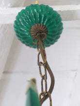 Load image into Gallery viewer, Gorgeous Green Emerald Glass Murano Gilt brass Chandelier Ceiling RARE 1930