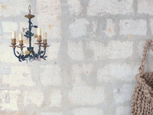 Load image into Gallery viewer, French Antique Bronze Louis XVI Chandelier Porcelain Flowers Ribbon Foliage 1900