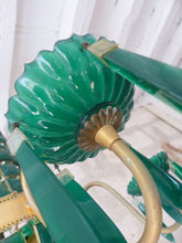 Load image into Gallery viewer, Gorgeous Green Emerald Glass Murano Gilt brass Chandelier Ceiling RARE 1930