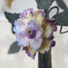 Load image into Gallery viewer, French Antique Bronze Louis XVI Chandelier Porcelain Flowers Ribbon Foliage 1900