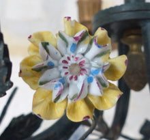 Load image into Gallery viewer, French Antique Bronze Louis XVI Chandelier Porcelain Flowers Ribbon Foliage 1900