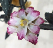 Load image into Gallery viewer, French Antique Bronze Louis XVI Chandelier Porcelain Flowers Ribbon Foliage 1900