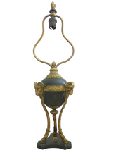 Load image into Gallery viewer, Tripod Antique Table Desk Lamp Gilded Bronze Ram Goat mask Tole 19TH Louis XVI