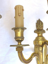 Load image into Gallery viewer, Gorgeous PAIR Antique Gilded Bronze Triple Wall light Sconce 1920 Louis XVI