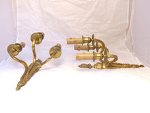 Load image into Gallery viewer, Gorgeous PAIR Antique Gilded Bronze Triple Wall light Sconce 1920 Louis XVI