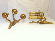 Load image into Gallery viewer, Gorgeous PAIR Antique Gilded Bronze Triple Wall light Sconce 1900 Louis XVI
