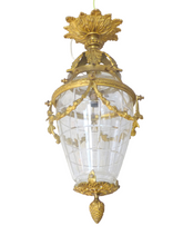 Load image into Gallery viewer, Gorgeous French Hall Lantern 19TH Chandelier Gilded Bronze Cut Crystal Ceiling
