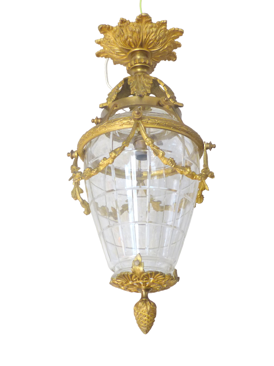 Gorgeous French Hall Lantern 19TH Chandelier Gilded Bronze Cut Crystal Ceiling