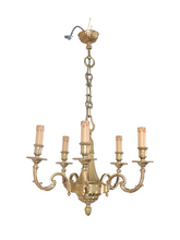 Load image into Gallery viewer, Gorgeous Vintage French 5 Arms Gilded Brass Chandelier Ceiling Bronze Louis XVI