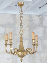 Load image into Gallery viewer, Gorgeous Vintage French 5 Arms Gilded Brass Chandelier Ceiling Bronze Louis XVI
