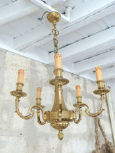 Load image into Gallery viewer, Gorgeous Vintage French 5 Arms Gilded Brass Chandelier Ceiling Bronze Louis XVI