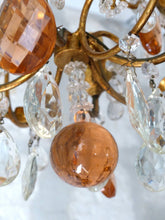 Load image into Gallery viewer, Vintage Chandelier Pink Drops Flowers Prisms Beads 1950 Italian Gilded 4 Lights