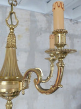 Load image into Gallery viewer, Gorgeous Vintage French 5 Arms Gilded Brass Chandelier Ceiling Bronze Louis XVI