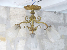 Load image into Gallery viewer, Gorgeous Ceiling French Gilded Bronze Louis XVI Chandelier 4 fires Shades 19TH