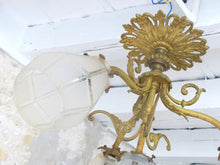 Load image into Gallery viewer, Gorgeous Ceiling French Gilded Bronze Louis XVI Chandelier 4 fires Shades 19TH