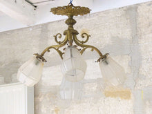 Load image into Gallery viewer, Gorgeous Ceiling French Gilded Bronze Louis XVI Chandelier 4 fires Shades 19TH