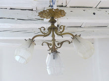 Load image into Gallery viewer, Gorgeous Ceiling French Gilded Bronze Louis XVI Chandelier 4 fires Shades 19TH
