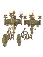 Load image into Gallery viewer, Antique French Sanctuary Church Bronze Pair Wall Light Religious 19TH Rare Crown