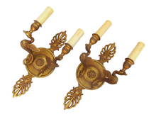 Load image into Gallery viewer, ANTIQUE PAIR French Empire Wall Light Sconce RARE 2 Light Swans Bronze 1930