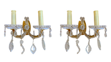 Load image into Gallery viewer, Vintage Venetian PAIR Wall Light Glass Drop Cup Beads Prims 1960 RARE Sconce