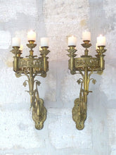Load image into Gallery viewer, Antique French Sanctuary Church Bronze Pair Wall Light Religious 19TH Rare Crown