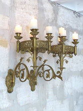 Load image into Gallery viewer, Antique French Sanctuary Church Bronze Pair Wall Light Religious 19TH Rare Crown