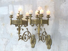Load image into Gallery viewer, Antique French Sanctuary Church Bronze Pair Wall Light Religious 19TH Rare Crown