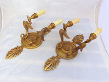 Load image into Gallery viewer, ANTIQUE PAIR French Empire Wall Light Sconce RARE 2 Light Swans Bronze 1930
