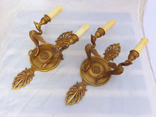 Load image into Gallery viewer, ANTIQUE PAIR French Empire Wall Light Sconce RARE 2 Light Swans Bronze 1930